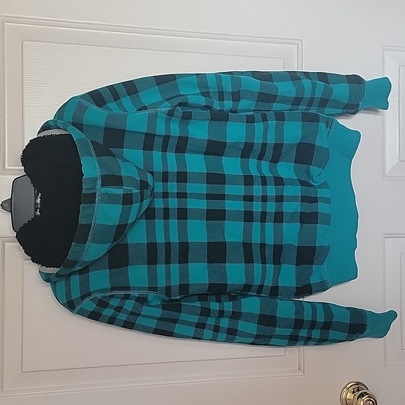 Aeropostale women's medium, long sleeved hooded jacket. Black and teal. - Picture 2 of 9